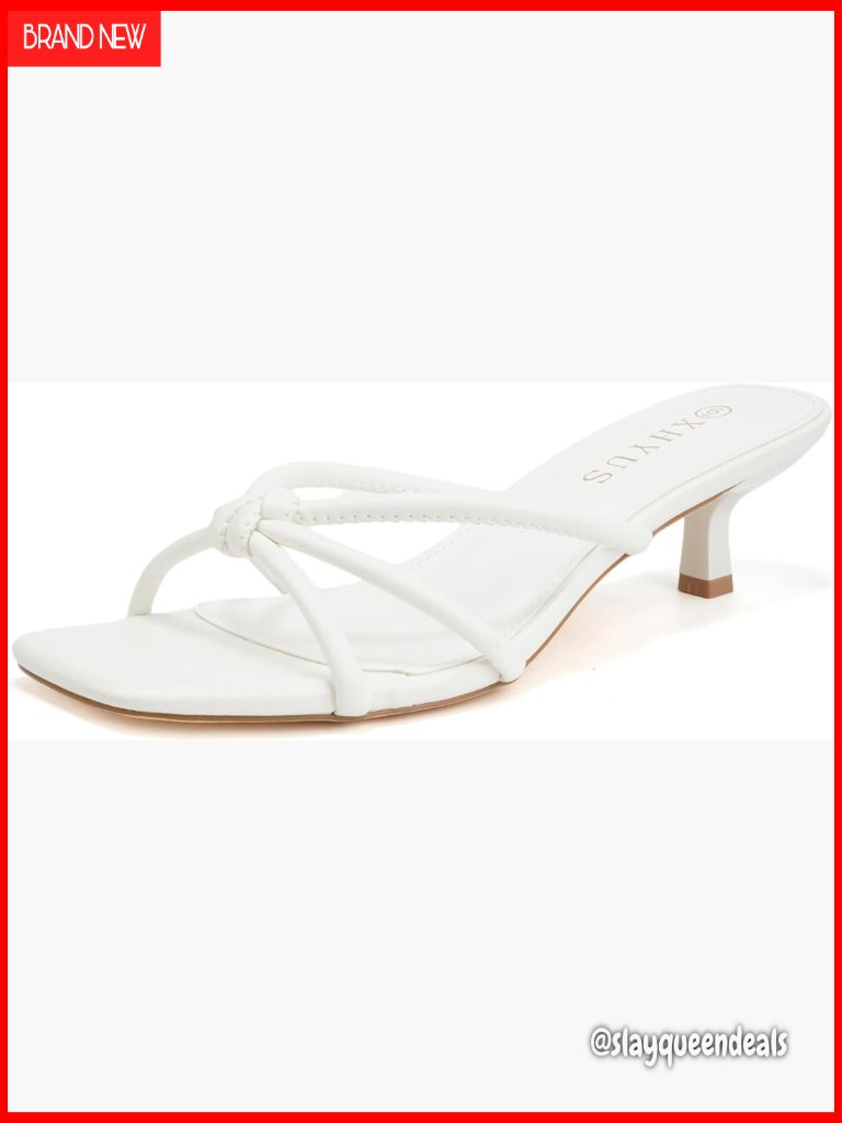 Square Open Toe Kitten Heel Slide Sandals Knot Design Summer